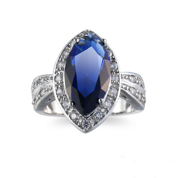 2018 Mode Optional 2 Farben 5 Teile/los Großhandel Urlaub Schmuck Geschenk Party Rosa Blau Zirkon Edelsteine 925 Silber Ring USA Größe 6 7 8 9