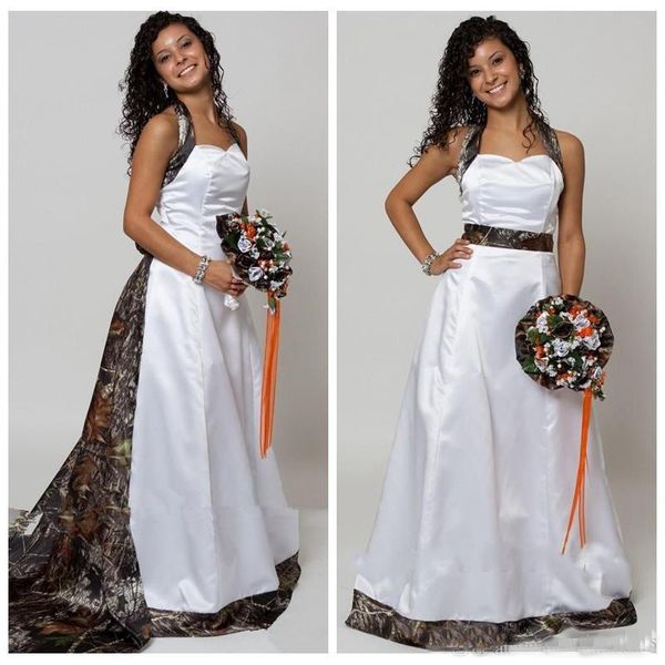 Halter A Linha Camo Vestidos De Casamento Com Capela Destacável Longo Formal Vestidos De Noiva Custom Made Online Vestidos De Novia Primavera 2017