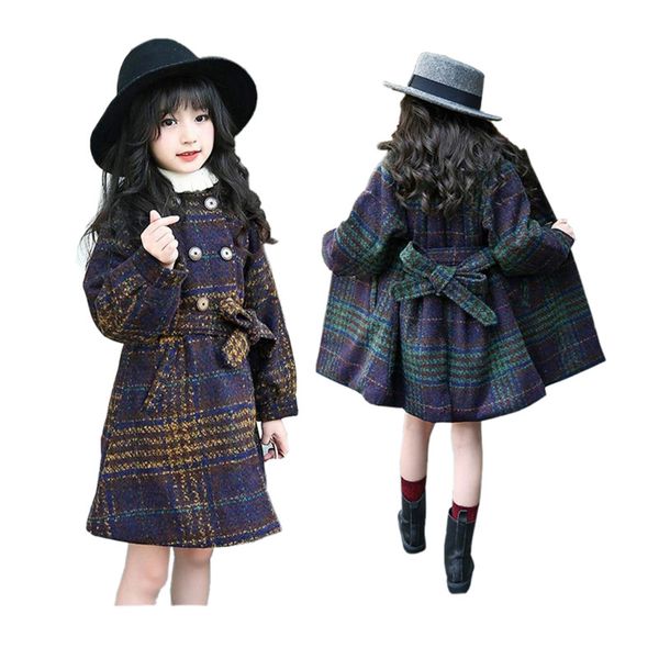

causal girls overcoat plaid lady style warm overcoat for 4-12yrs girls children kids thicken warm nylon outerwear coat jacket, Blue;gray