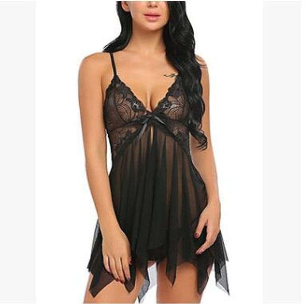 2019 Europa e America Set da donna in pizzo Abiti da notte sexy con orlo irregolare Vestito da camicia da notte Babydoll di scissione