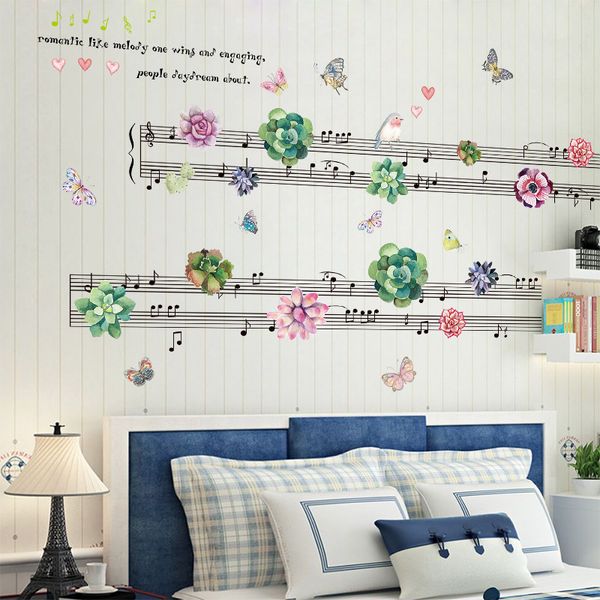 

beautiful succulent sheet music wall stickers flowers bird butterflies bedroom living room tv background decor removable decals