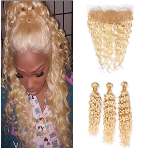 Russian Blonde Virgin Human Hair Wefts Wet And Wavy Weave Hair