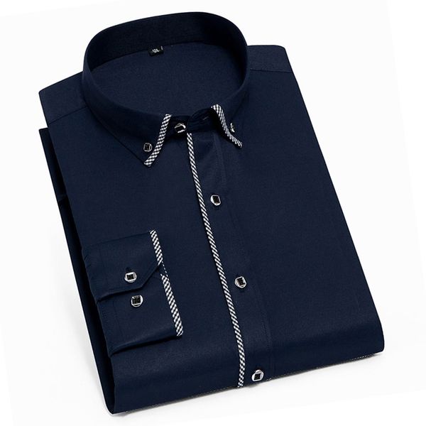 

2018 fashion design solid color formal men dress shirts long sleeve button-down collar slim fit smart casual men shirts, White;black