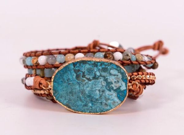 

fine jewelry fashion beaded bracelet leather wraphuge oceanstone bracelet, boho chic jewelry, bohemian bracelet valentine's gift, Black