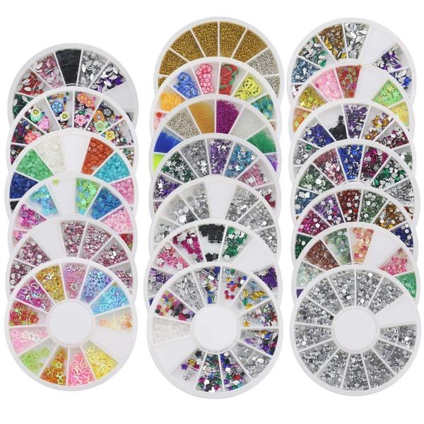 

20x wheel nail art tips pearl beads rhinestones 3d nail stickers, Silver;gold
