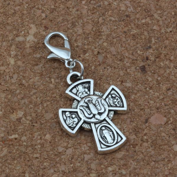 

100pcs antique silver jesus christ crucifix cross religion charms bead with lobster clasp fit charm bracelet diy jewelry 18x38.5mm a-247b, Bronze;silver