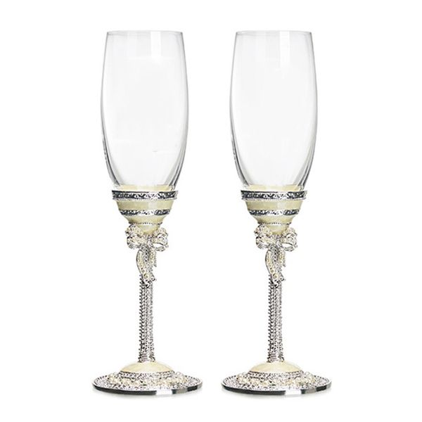 GFHGSD Hochzeitsweingläser für Liebe, Kristall-Champagnergläser, kreative Toast-Champagner-Weingläser, weiße Perlmutt-Emaille
