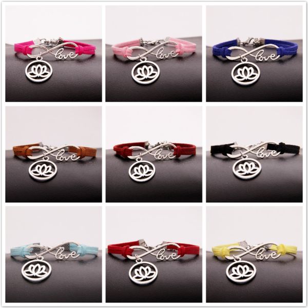 

ncrhgl infinity love leather bracelets bangles lotus charm braided bracelet fashion beautiful jewlry for women men drop shipping, Black
