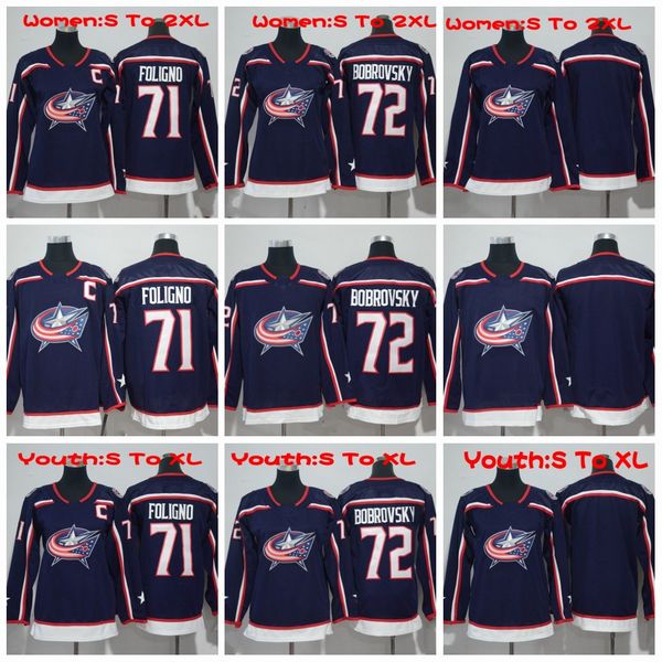 

#72 Sergei Bobrovsky Columbus Blue Jackets 2017-2018 Season Jerseys Men Women Youth 71 Nick Foligno All Stiched Hockey Jerseys