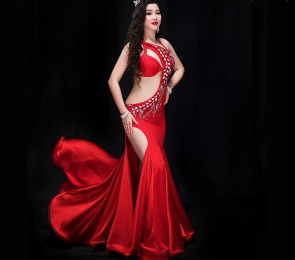 

women oriental dance dresses red belly dance handmade abaya beaded saidi costume galabya lingerie royal blue, Black;red