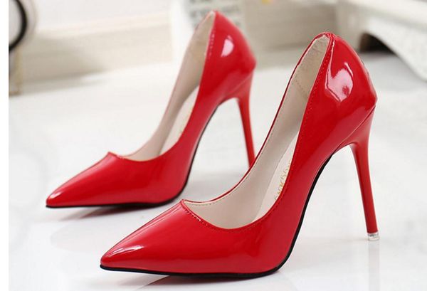 

send 2018 new style fine heel heel high shoes pointed end single shoes female wedding shoes, Black