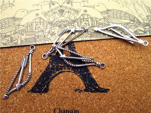

75pcs/lot bow & arrow charms pendants 38x10x2mm, Bronze;silver