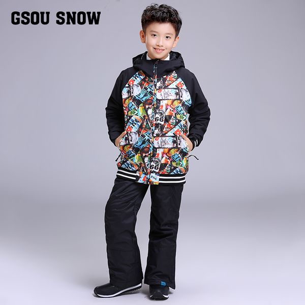 

2018 gsou snow kids ski suit boys skiing snowboard jacket pant windproof waterproof outdoor sport wear super warm clothing pant
