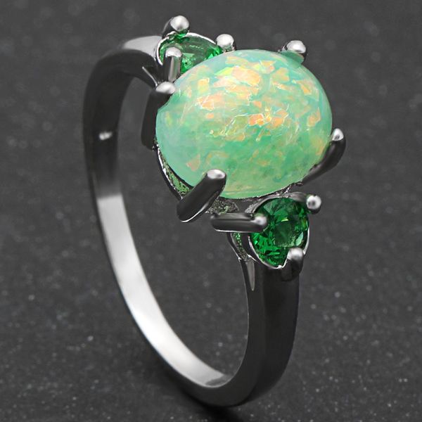 

whole salehainon charming green fire opal rings for women silver color filled green cz zircon party engagement finger rings jewelry gifts, Golden;silver