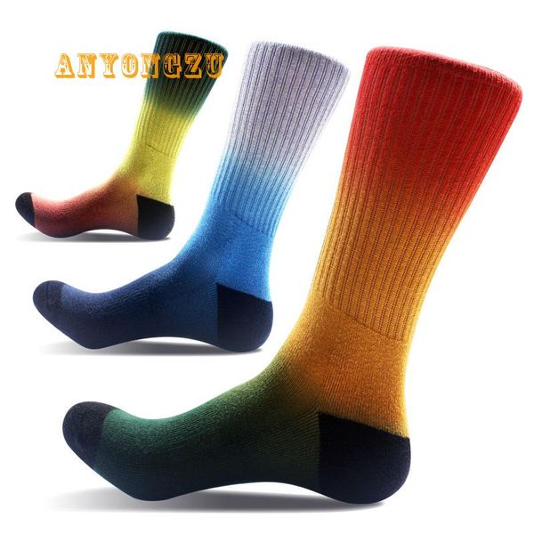 

autumn and winter men's stocking feet sole thicken creative sweat-absorbent breathable gradient rainbow color stocking 6pair/lot, Black