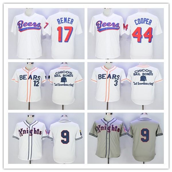 

Best The BASEketball Beers Movie Jerseys Baseball 17 Doug Remer 44 Joe COOP Cooper BASEketball White Button Shirts Gray 9 Roy Hobbs Jersey