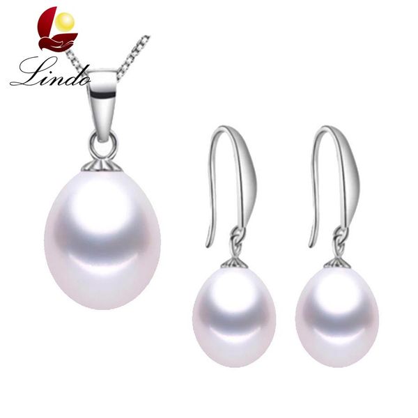 

lindo brand classic 925 sterling silver jewelry set genuine freshwater pearl necklace/earrings for women promotion, Black