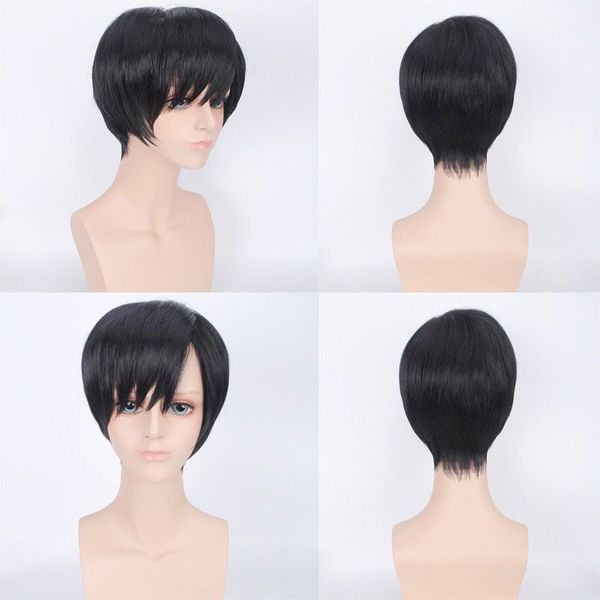 Beautiful Male Black Short Straight Hair Wig Wigs Cosplay Party Silk