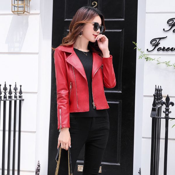

2018 new pattern clothing short fashion pu high loose coat leather jacket women, Black