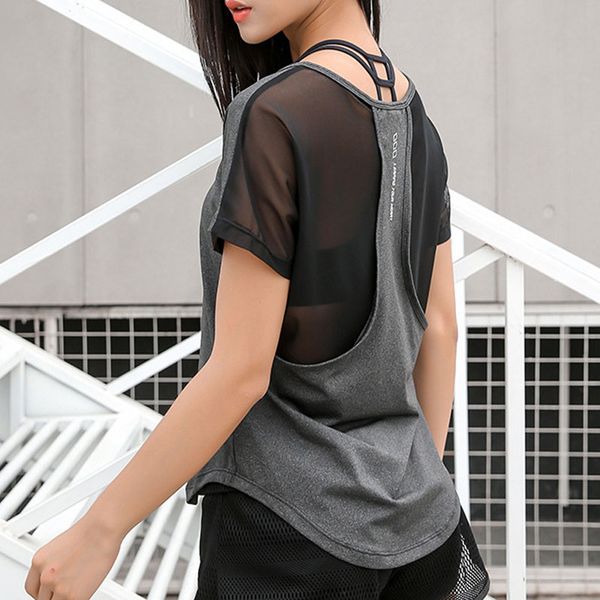 

women shirts yoga exercise fitness clothing workout shirt womens t shirt sport mesh patchwork, White;red