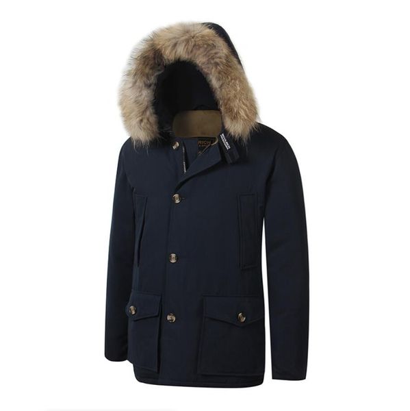 

latest fashion wool rich men's arctic anorak down jackets man winter goose down jacket 90% outdoor thick parka coat warm outwear, Black