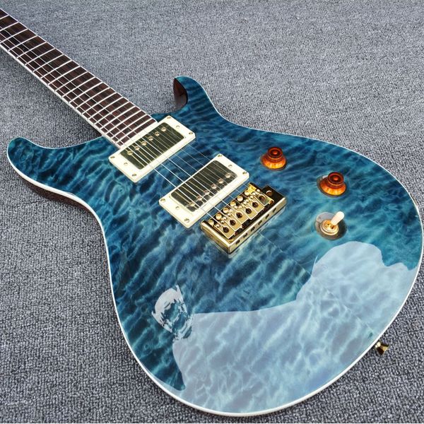 Reed Smith Steppahorndecke, glänzend blaue E-Gitarre, Mahagoni-Korpus, Palisander-Griffbrett, massive weiße Perlmutt-Vögel-Einlage, Tremolo-Steg