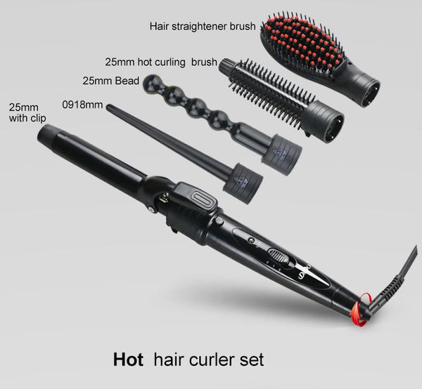 Heißes austauschbares 5 in 1-keramischen Haar-Curling-Set mit Haar-Curling-Bürste und Glättungsbürste-Haar-Curler-Roller-Set