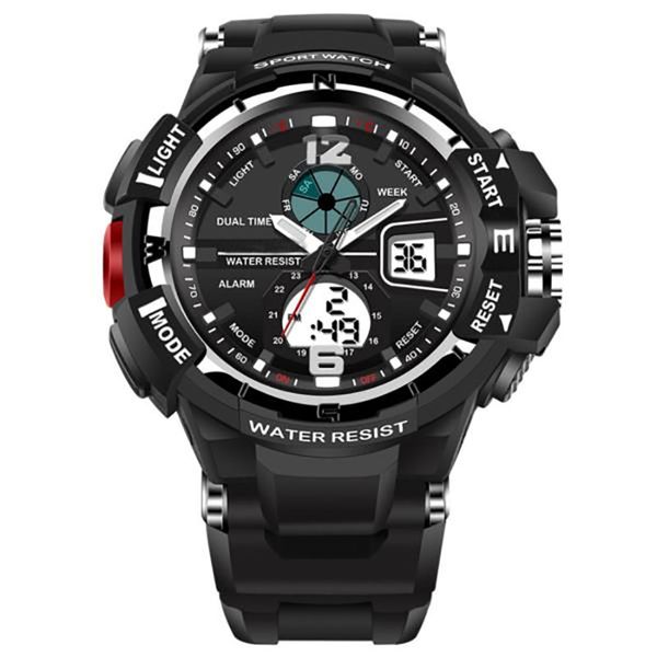 

sexemara led dual display men watch waterproof sport digital watch, Slivery;brown