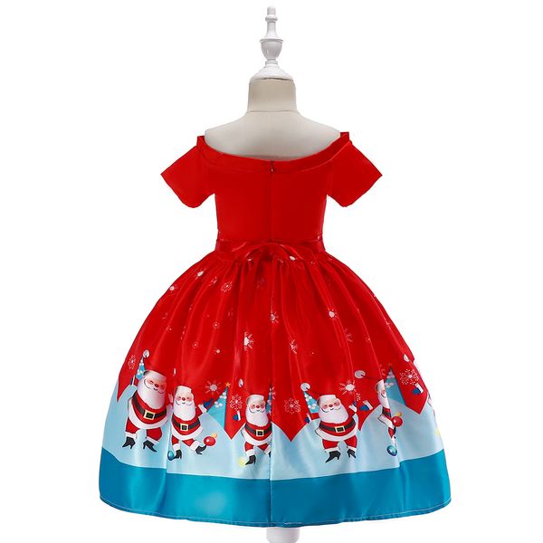 

New red Christmas dress Santa Claus Snowflake print princess dress Lace patchwork dress high quality off shoulder flower girls' dresses