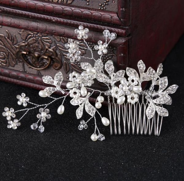 

pearl comb, silver water drill, leaf inserting comb, bridal accessories
