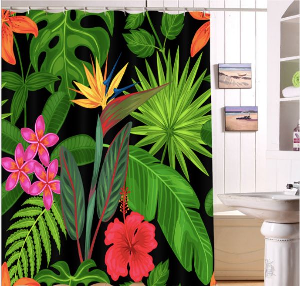 

tropical rain forest leaves painted waterproof shower curtain creative bathroom curtain floor mats sets home l with hooks