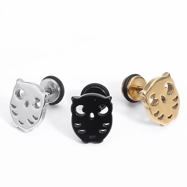 

1 pair night owl earring stud casual animal ear stud small owl ear piercing jewelry christmas gift for lover teens, Golden;silver