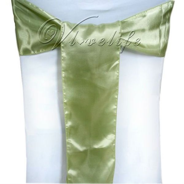

wholesale-50pcs light green satin chair sashes bows 15cmx275cm wedding party decorations supply