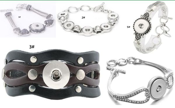 

silver snap button bracelet jewelry rhinestone heart pattern metal leather charm bracelet for diy noosa snap mix, Golden;silver
