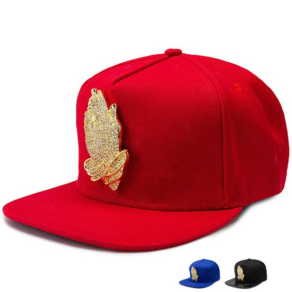 

golden god jesus praying hands logo hip hop hats golf adjustable snapback men women sports baseball caps blue red black, Blue;gray