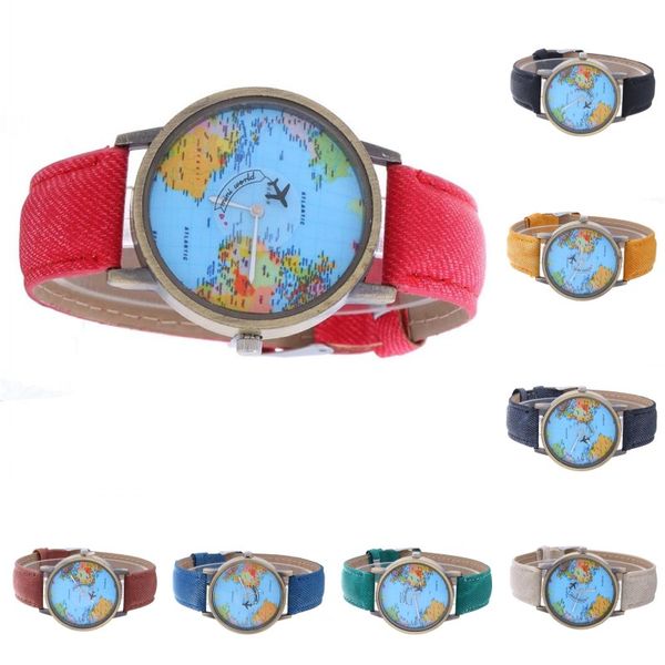 

mini world map watches fashion quartz watch women airplane watches travel around the world leather dress wrist watches, Slivery;brown