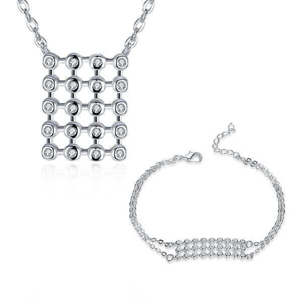

silver jewelry sets fashion geometry wedding accessories elegant pendant necklaces & earrings for women