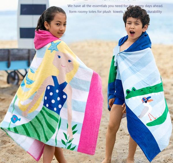 Beach Cover UPS Baby Мягкий мультфильм с капюшоном полотенцем 100% хлопок дети плавать пляжную ванну носить детский халат высокое качество