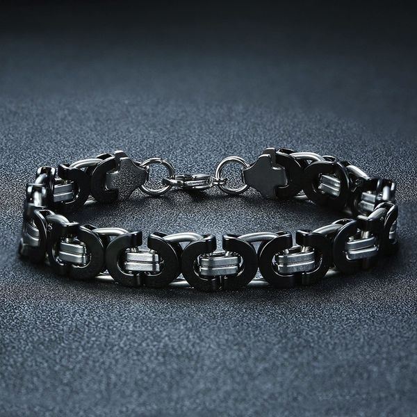

men's two tone stainless steel flat byzantine chain bracelet, Black