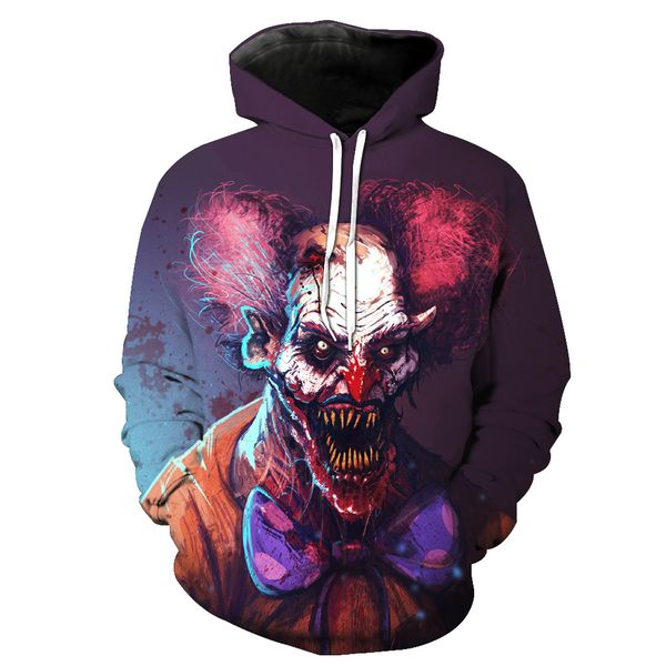 

2018 new fashion sweatshirt men / women 3d hoodies print horror hospital clown pattern slim slim stylish hooded hoodies, Black