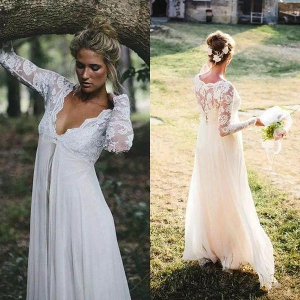 

Country Wedding Dresses Long Sleeves 2018 Vestido De Noiva Cheap Illusion Back Long Bridal Gowns