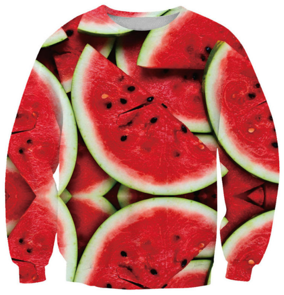 

новая мода женщины / мужчины арбуз harauku стиль смешно 3d печатных crewneck кофты толстовки k136, Black