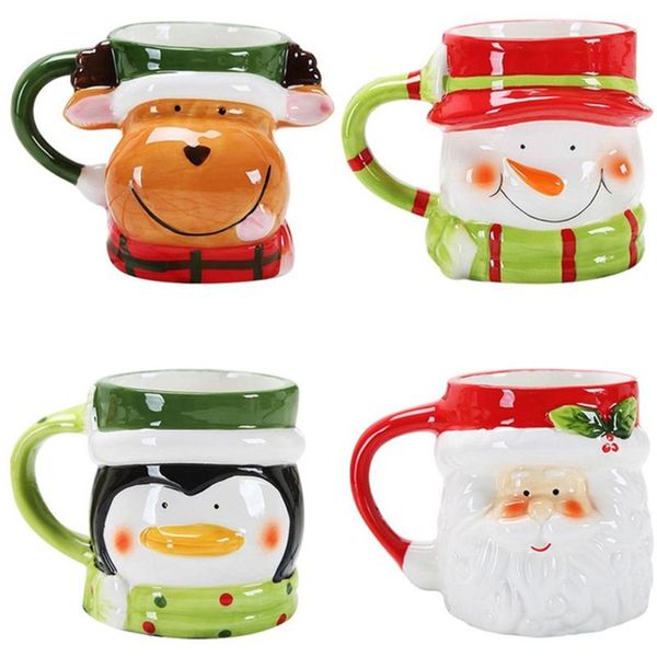 380 ml 3D Natal Canecas De Cerâmica Papai Noel Boneco De Neve Pinguim Elk Forma Café Canecas De Leite Engraçado Caneca Bonito Dos Desenhos Animados Do Copo De Chá De Café