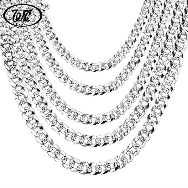 WK 100% 925 Sterling Silver Mens Silver Chain Necklace Men Hip Hop Rapper Curb Cuban Link Chain Male 4MM 5MM 6MM 20 22 26