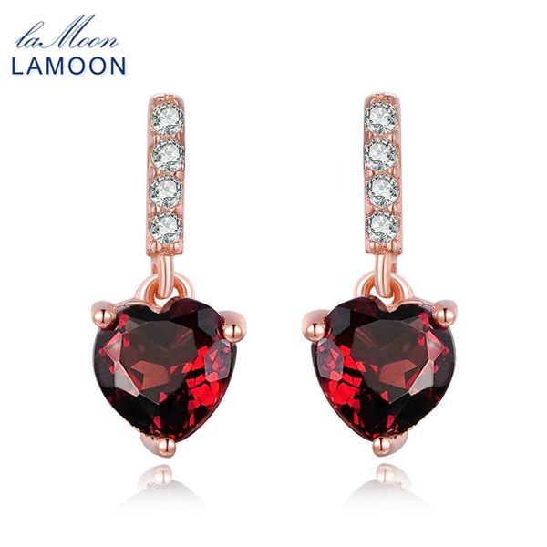 

lamoon drop earrings fine jewelry trendy 0.6ct heart natural red garnet 925 sterling-silver-jewelry 18k rose gold s925 lmei030, Golden;silver
