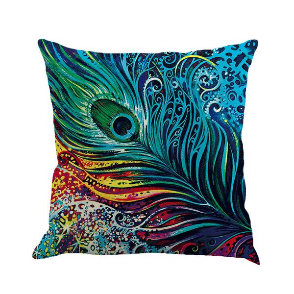 Colorful Retro Peacock Feather Cushion Cover Linen Office Waist