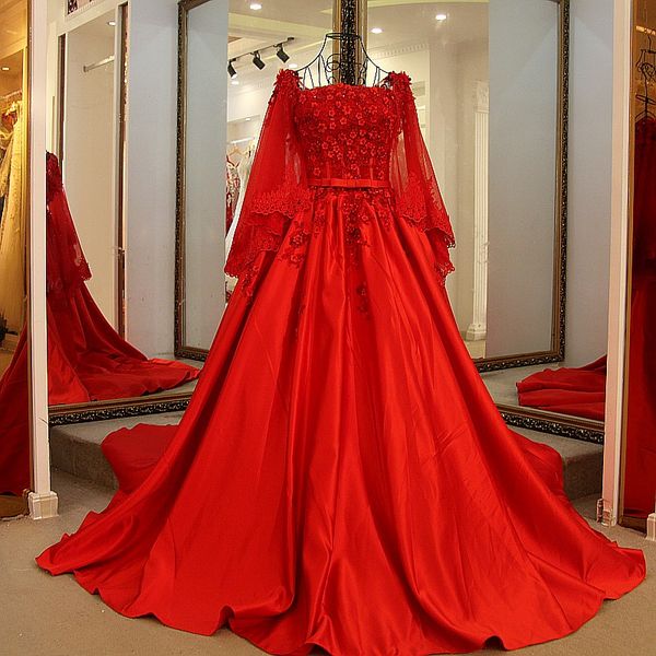 

2019 red elegant evening dress lace up back strapless a line beaded flowers satin chinese costume evening party dress long with cape, Black;red