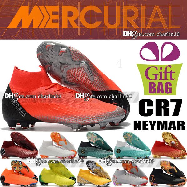 

2018 Mens Mercurial Superfly VI FG Soccer Shoes Cristiano Ronaldo Soccer Cleats Socks Mercurial Superfly CR7 Neymar Football Boots US 6.5-12