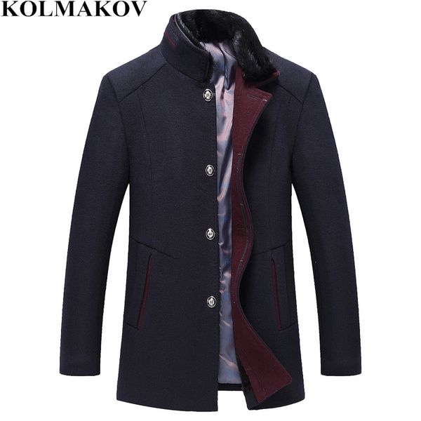 

new brand mens autumn winter dark blue grey woolen coats jackets fashion windbreaker homme 2018 fur collar coat slim fit m-3xl, Black