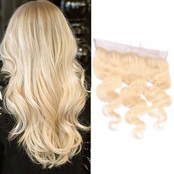 

indian raw virgin hair 13x4 lace frontal with pre plucked body wave 613# closures 613# blonde 13 by 4 frontals, Black;brown